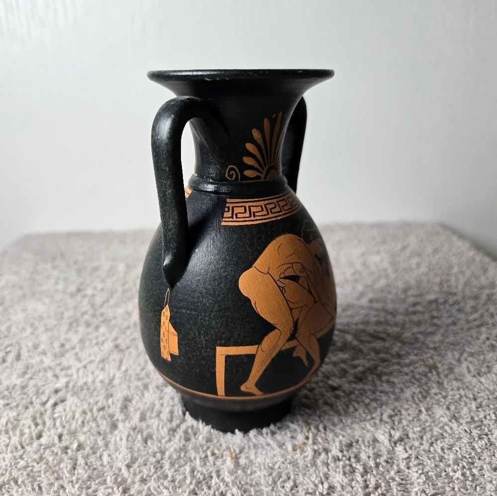 Vintage Greek Black and Orange Vase